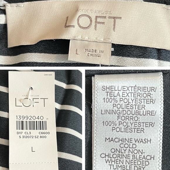 LOFT New Women's Dress Scoop Neck Elastic Waist Black & White Stripe Size L - Picture 9 of 10